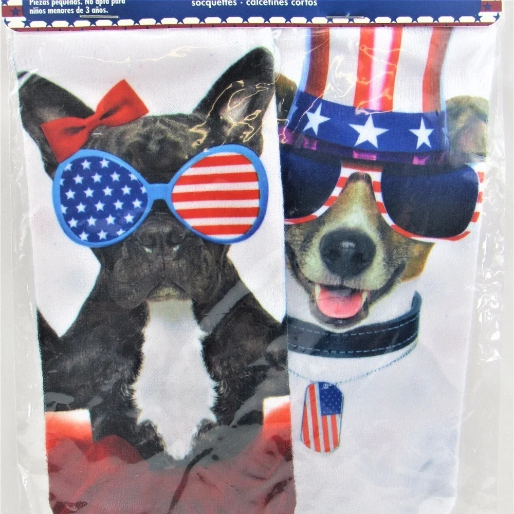 Stars/Stripes Dogs Wearing Sunglasses NoShow Socks